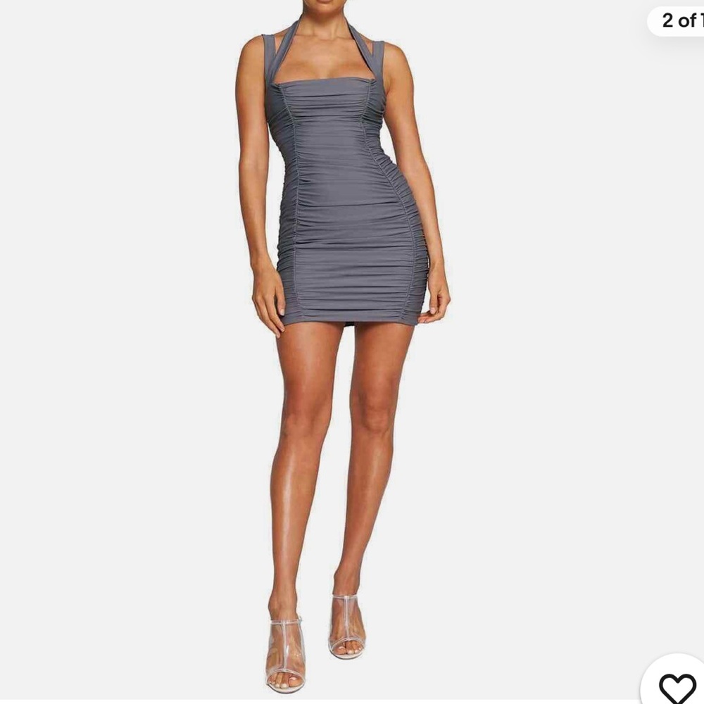 Stylish Gray Ruched Dress - Picture 6 of 7